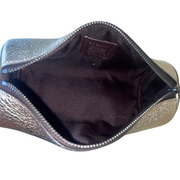 Coach Women’s Gold Metallic Leather Cylinder Zippered Makeup Bag Purse Pouch - Picture 8 of 8
